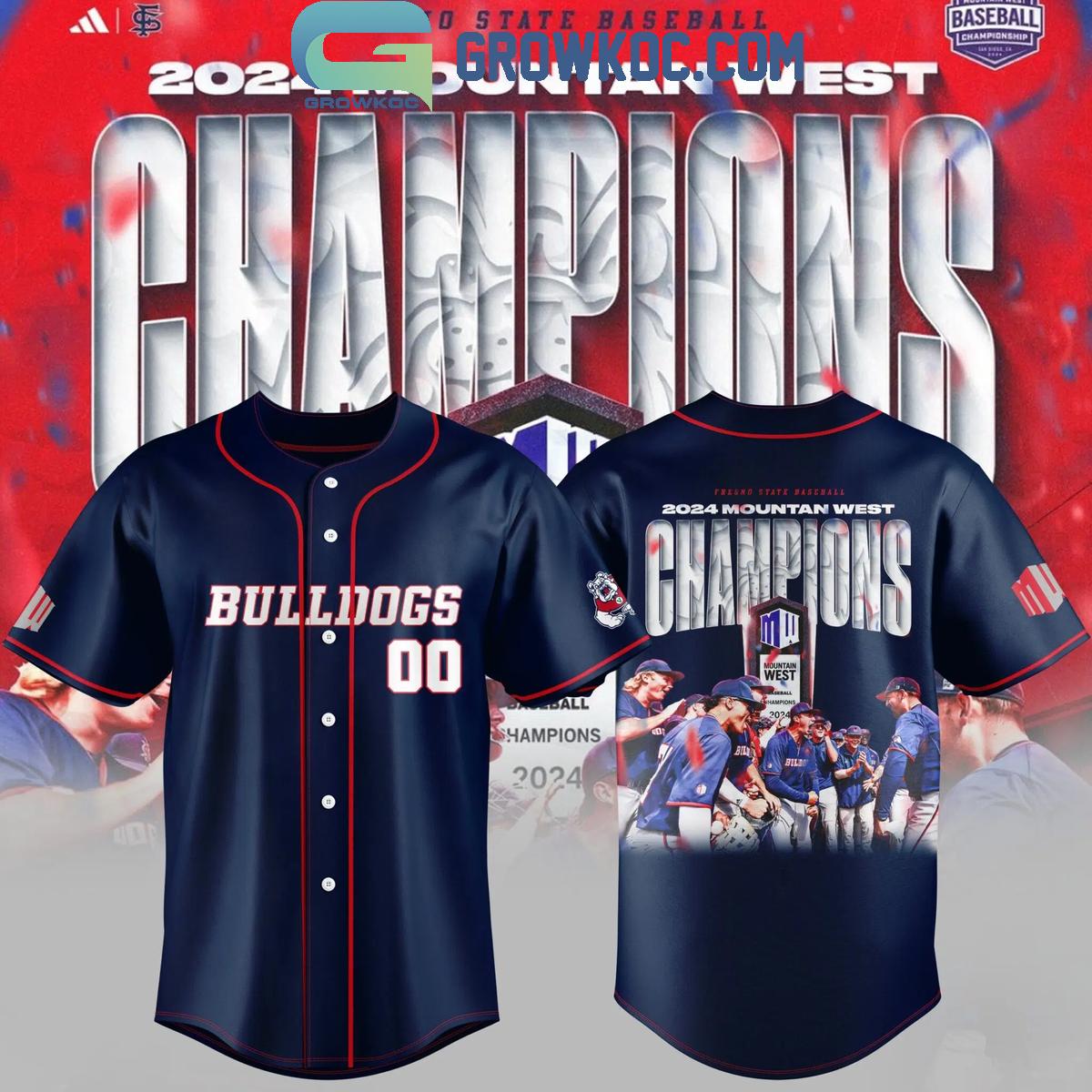 New Fresno State Bulldogs 2024 Mountain West Champions Navy Baseball Custom Jersey Fan Gift