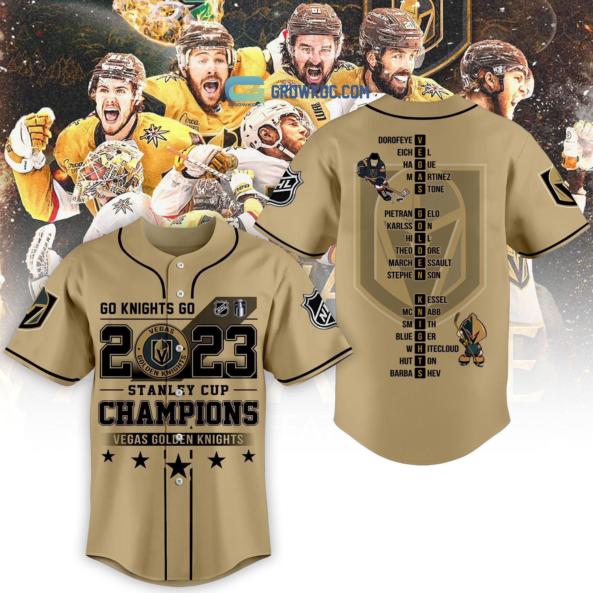 New Go Knights Go 2023 Stanley Cup NHL Champions Vegas Golden Knights Baseball Custom Jersey Fan Gift