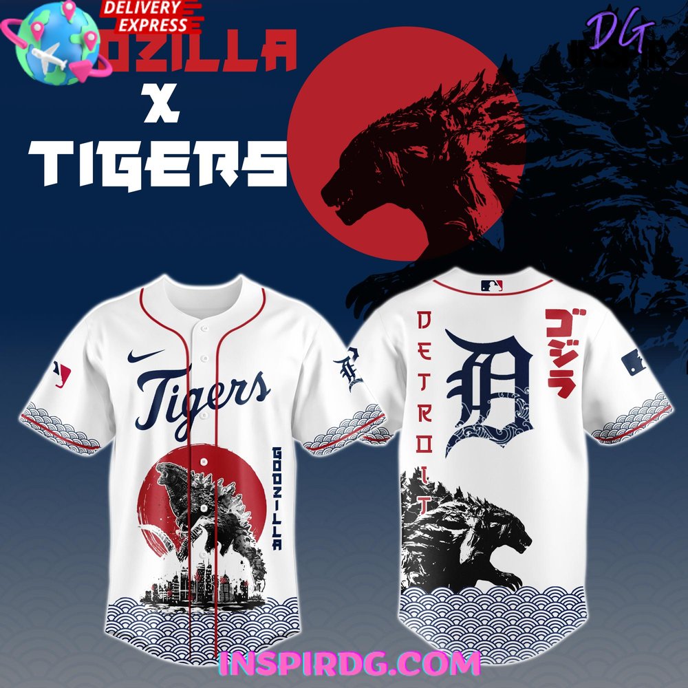 New Godzilla x Detroit Tigers Japan 2025 Baseball Custom Jersey Fan Gift