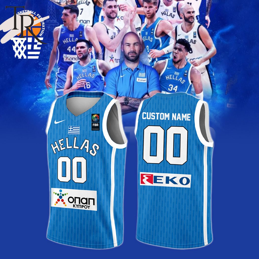 New Greece Men's National Basketball Team 2024 FIBA V.Basketball Custom Jersey Fan Gift - Blue