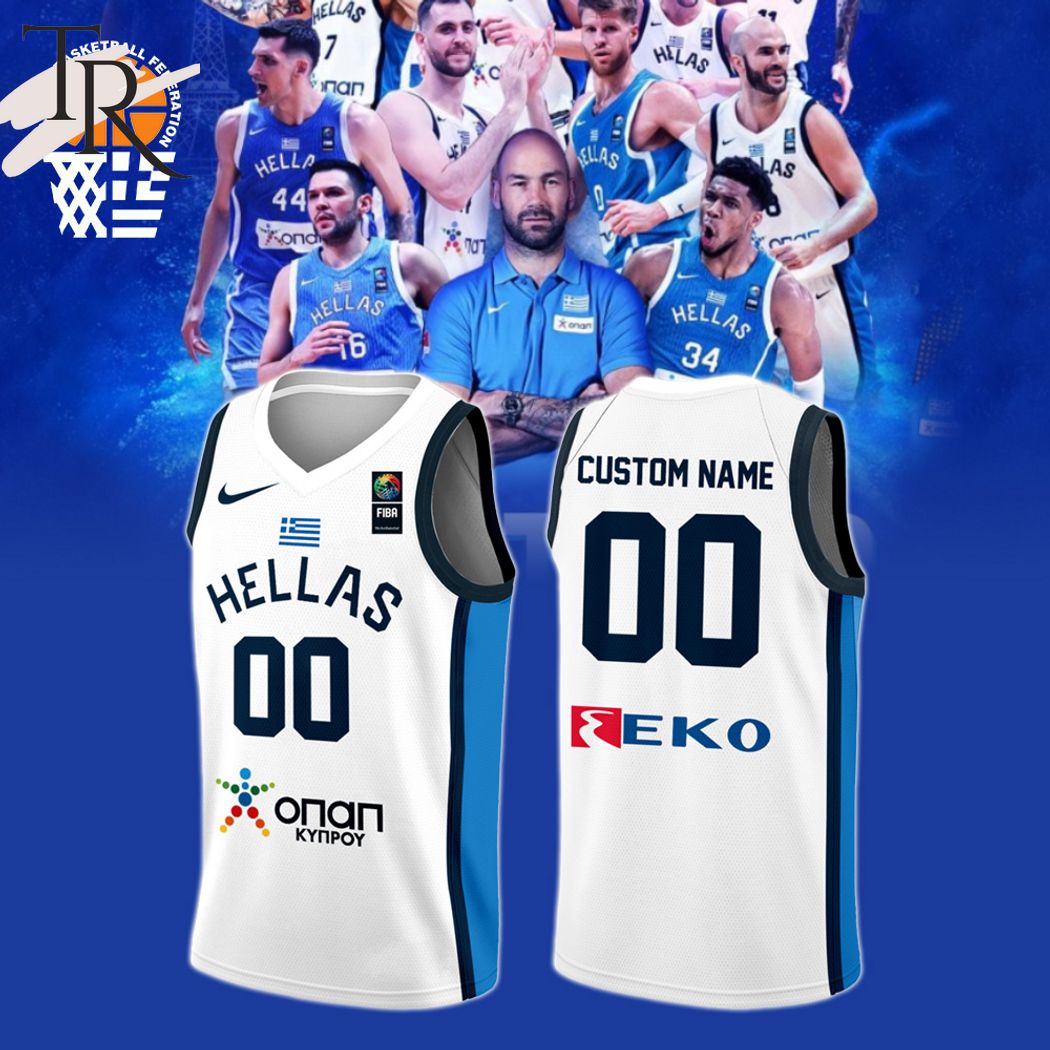New Greece Men's National Basketball Team 2024 FIBA V.Basketball Custom Jersey Fan Gift - White