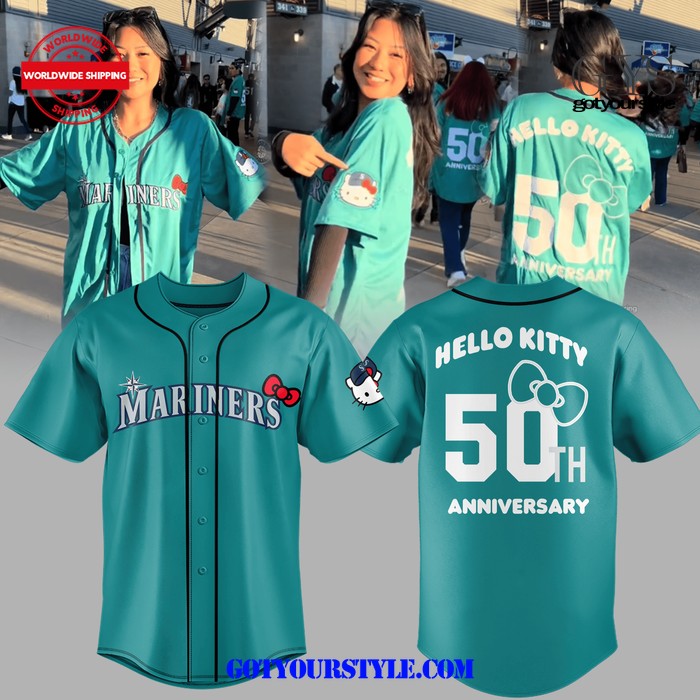 New Hello Kitty x Seattle Mariners 50th Anniversary Baseball Custom Jersey Fan Gift