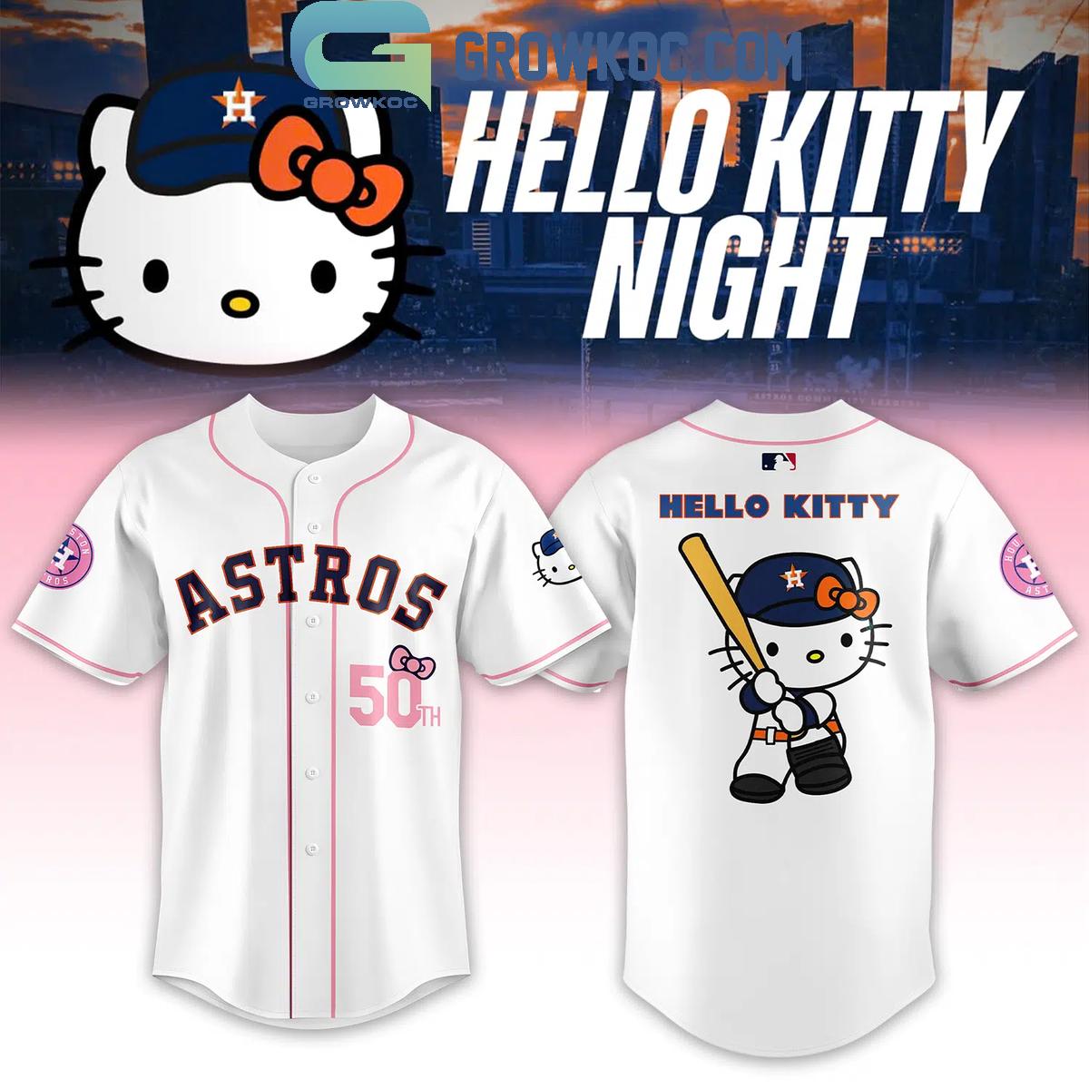 New Houston Astros Hello Kitty 50th Anniversary Celebrating Personalized Baseball Custom Jersey Fan Gift