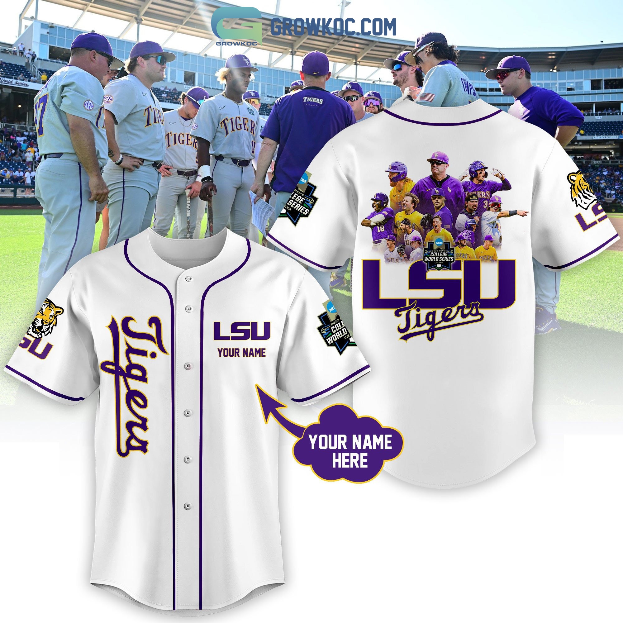 New LSU Tigers NCAA 2023 Men's College World Series Champions Personalized Baseball Custom Jersey Fan Gift