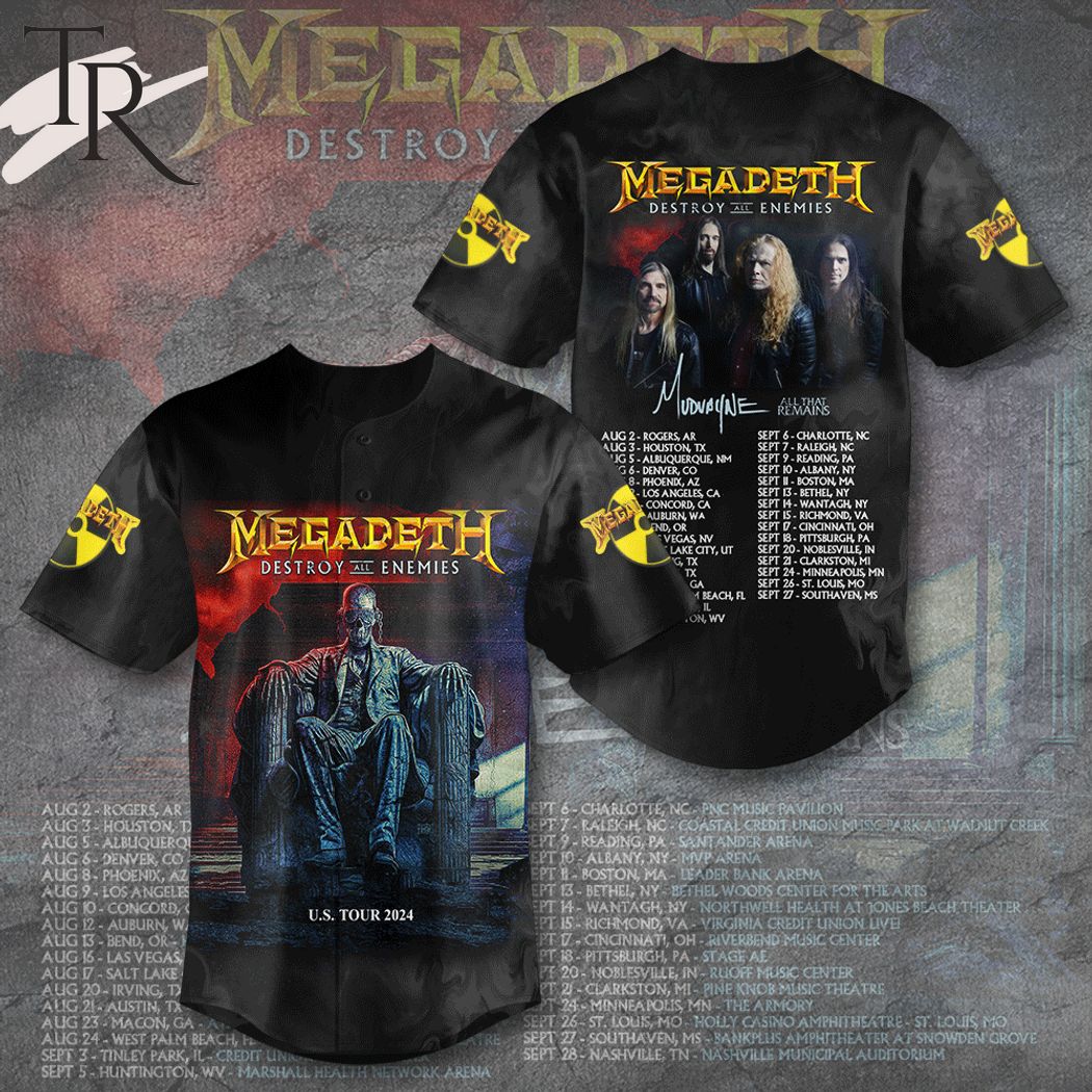New Megadeth Announces Destroy All Enemies U.S. Tour 2024 Baseball Custom Jersey Fan Gift