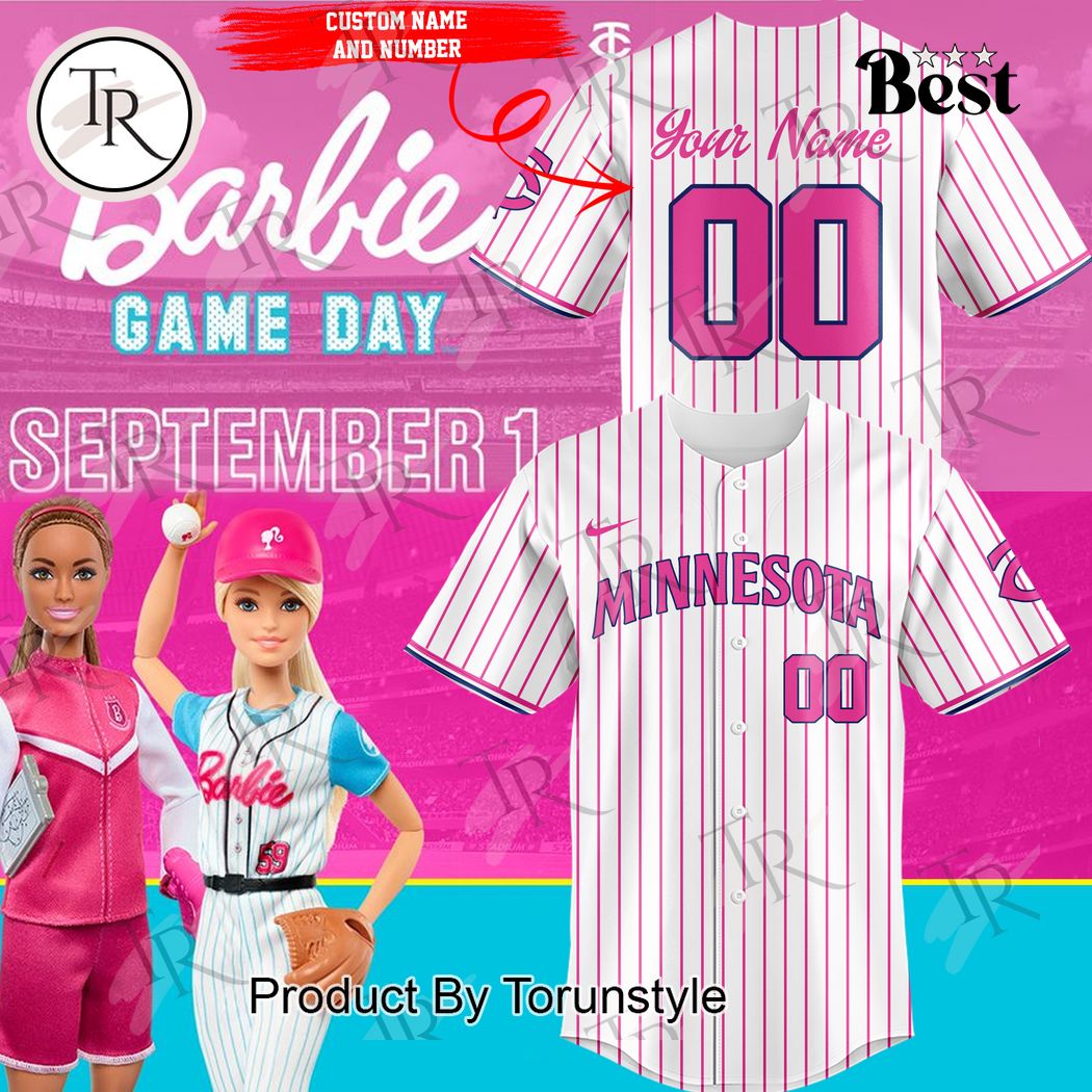 New Minnesota Twins x Barbie Game Day on Sept.1 Custom Baseball Custom Jersey Fan Gift