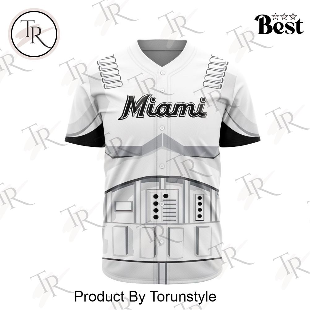 New MLB Miami Marlins Special Star Wars Stormtroopers Design Baseball Custom Jersey Fan Gift