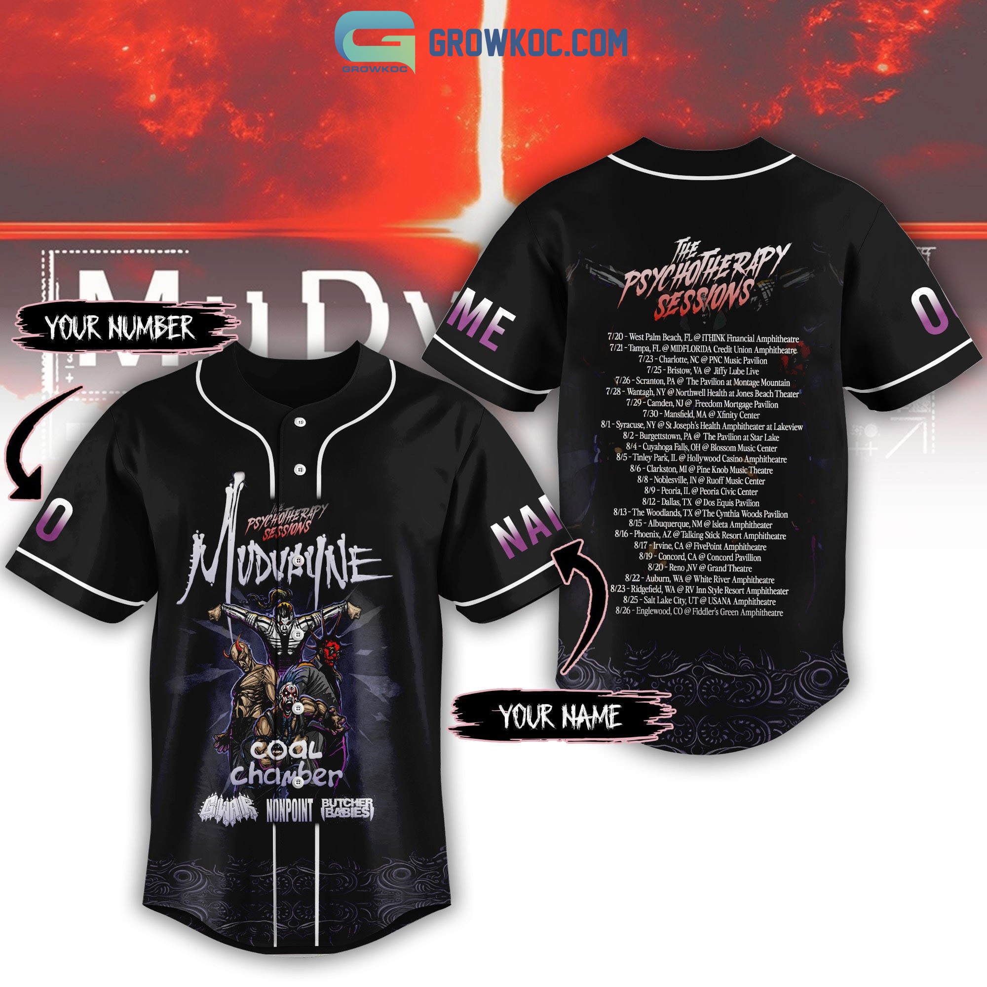 New Mudvayne The Psychotherapy Sessions 2023 Tour Personalized Baseball Custom Jersey Fan Gift