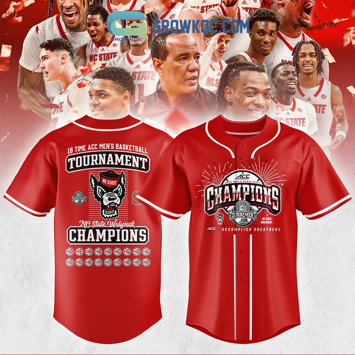 New NC State Wolfpack 2024 ACC Men's Basketball Champions Accomplish Greatness Baseball Custom Jersey Fan Gift