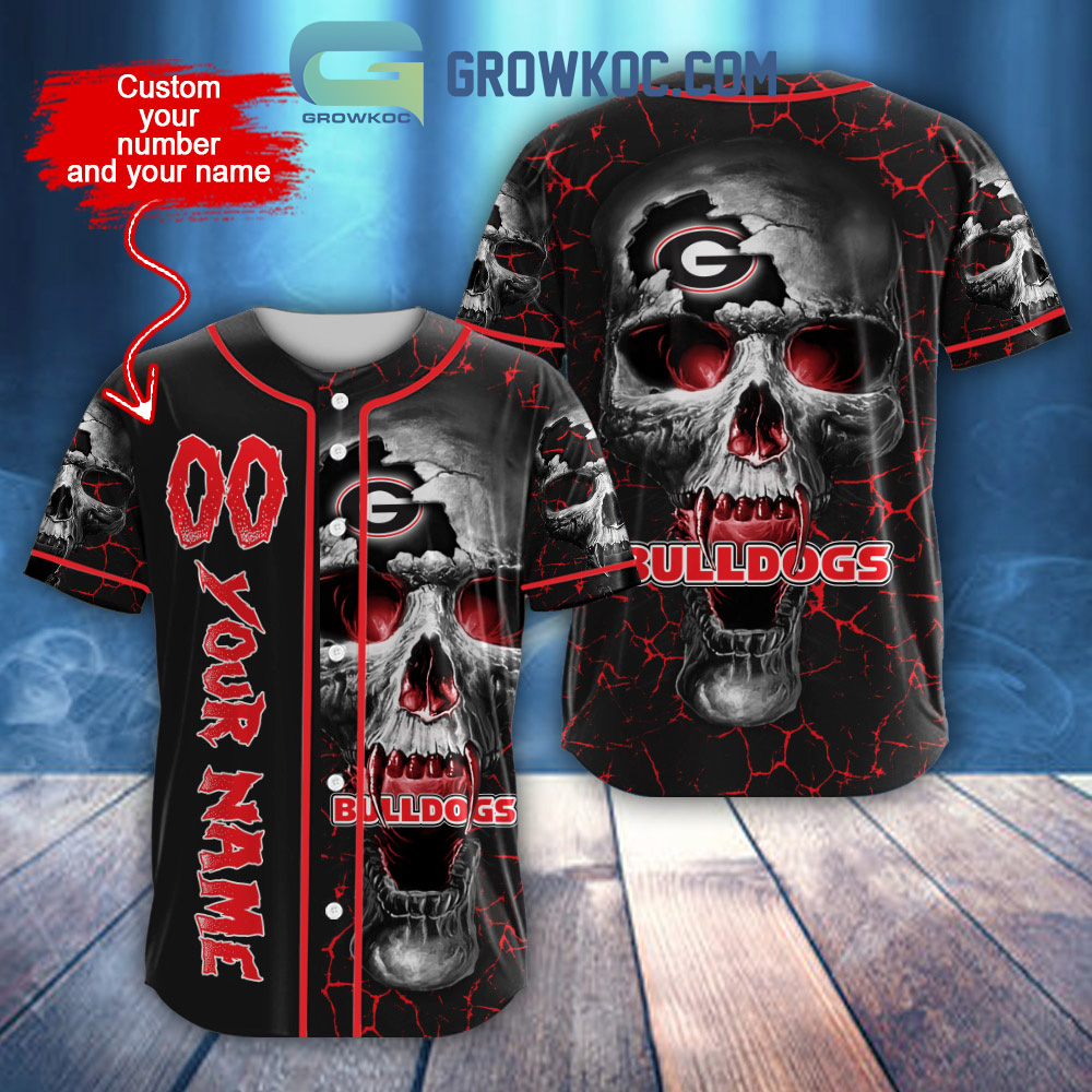 New NCAA Georgia Bulldogs Personalized Skull Design Baseball Custom Jersey Fan Gift