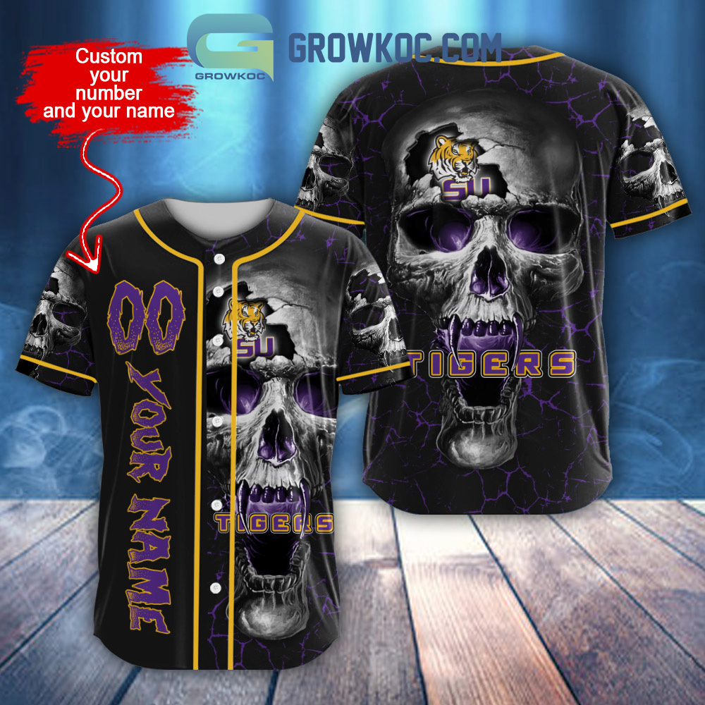 New NCAA LSU Tigers Personalized Skull Design Baseball Custom Jersey Fan Gift
