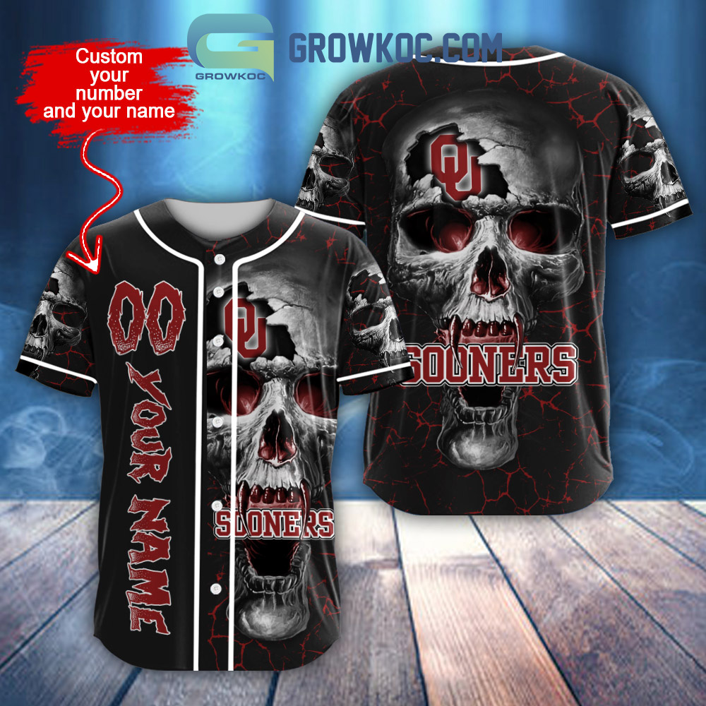 New NCAA Oklahoma Sooners Personalized Skull Design Baseball Custom Jersey Fan Gift