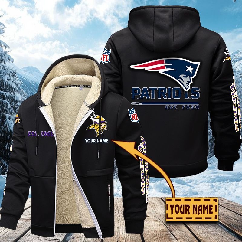New New England Patriots Hoodie Zip Velvet Coat Custom Your Name, Sport Jacket, Gifts For Fan EHIVM-62999