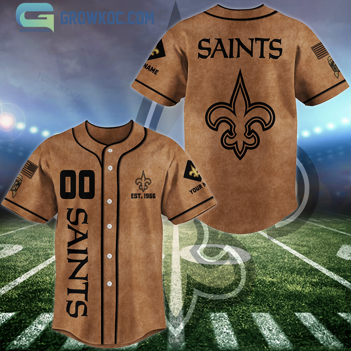 New New Orleans Saints Brown American Flag Personalized Baseball Custom Jersey Fan Gift