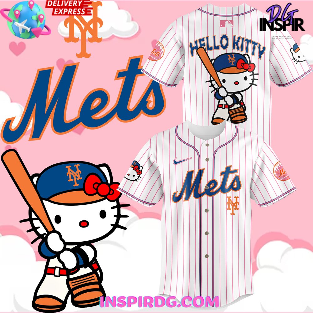 New New York Mets x Hello Kitty Stripe Baseball Custom Jersey Fan Gift