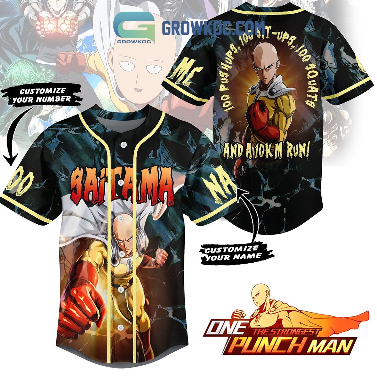 New One Punch Man The Strongest Man Saitama Personalized Baseball Custom Jersey Fan Gift