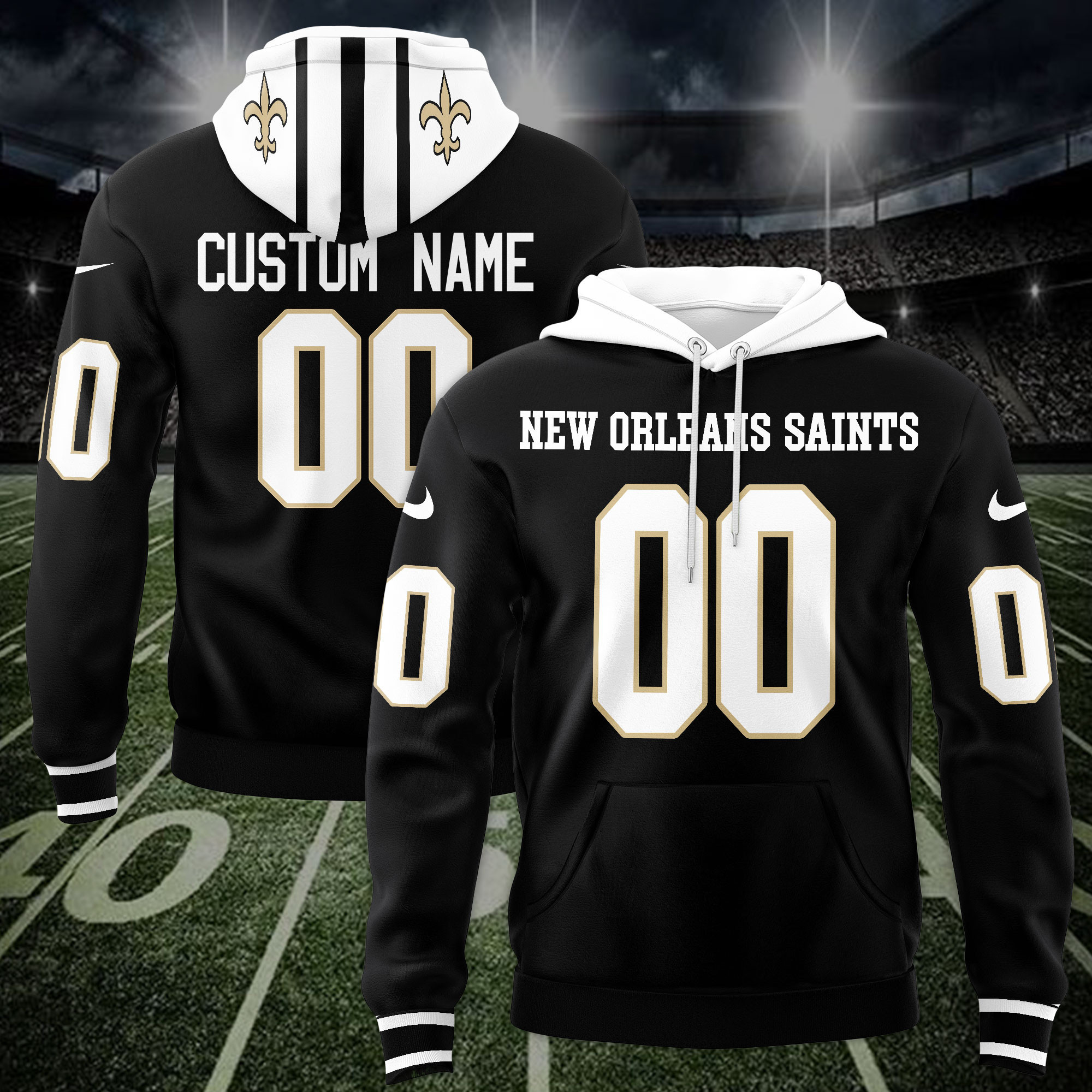 New Orleans Saints Custom Name And Number 3D Hoodie