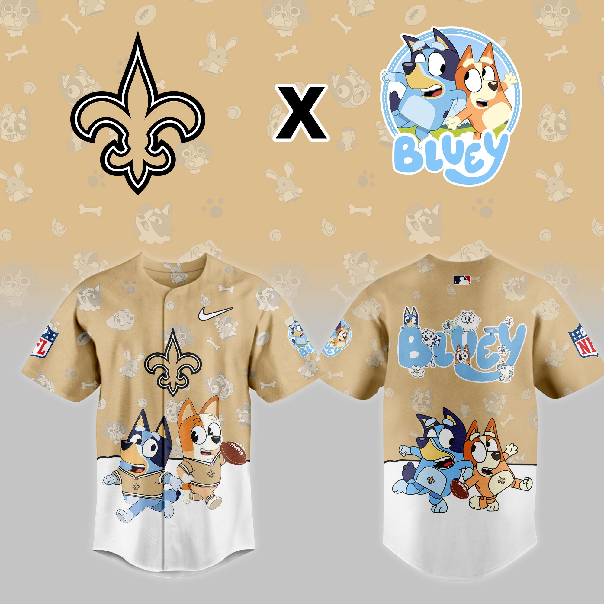New Orleans Saints NFL x Bluey Night Personalized Baseball Jersey For Fans