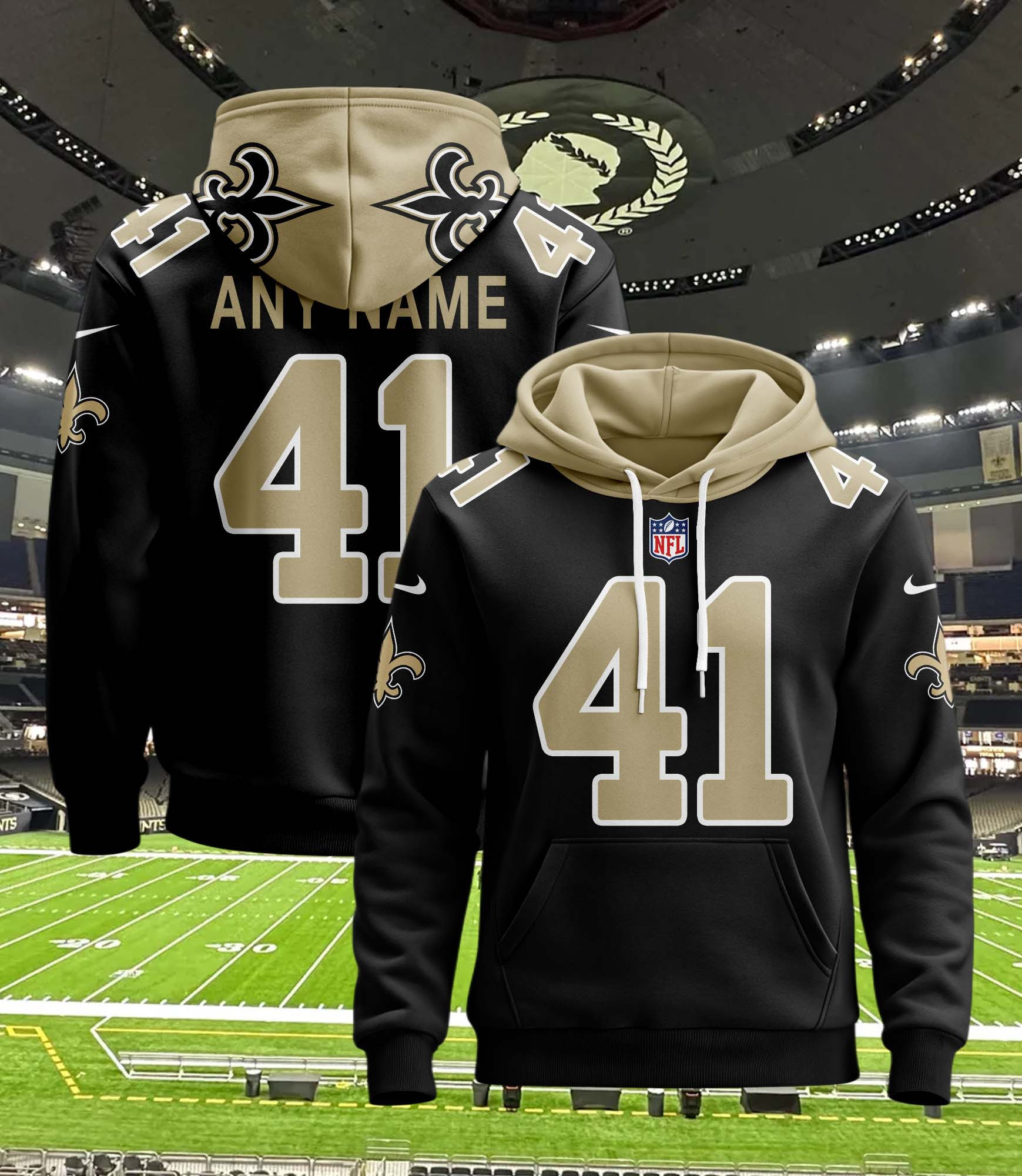 New Orleans Saints Personalized Name And Number NFL 3D Hoodie Version 40