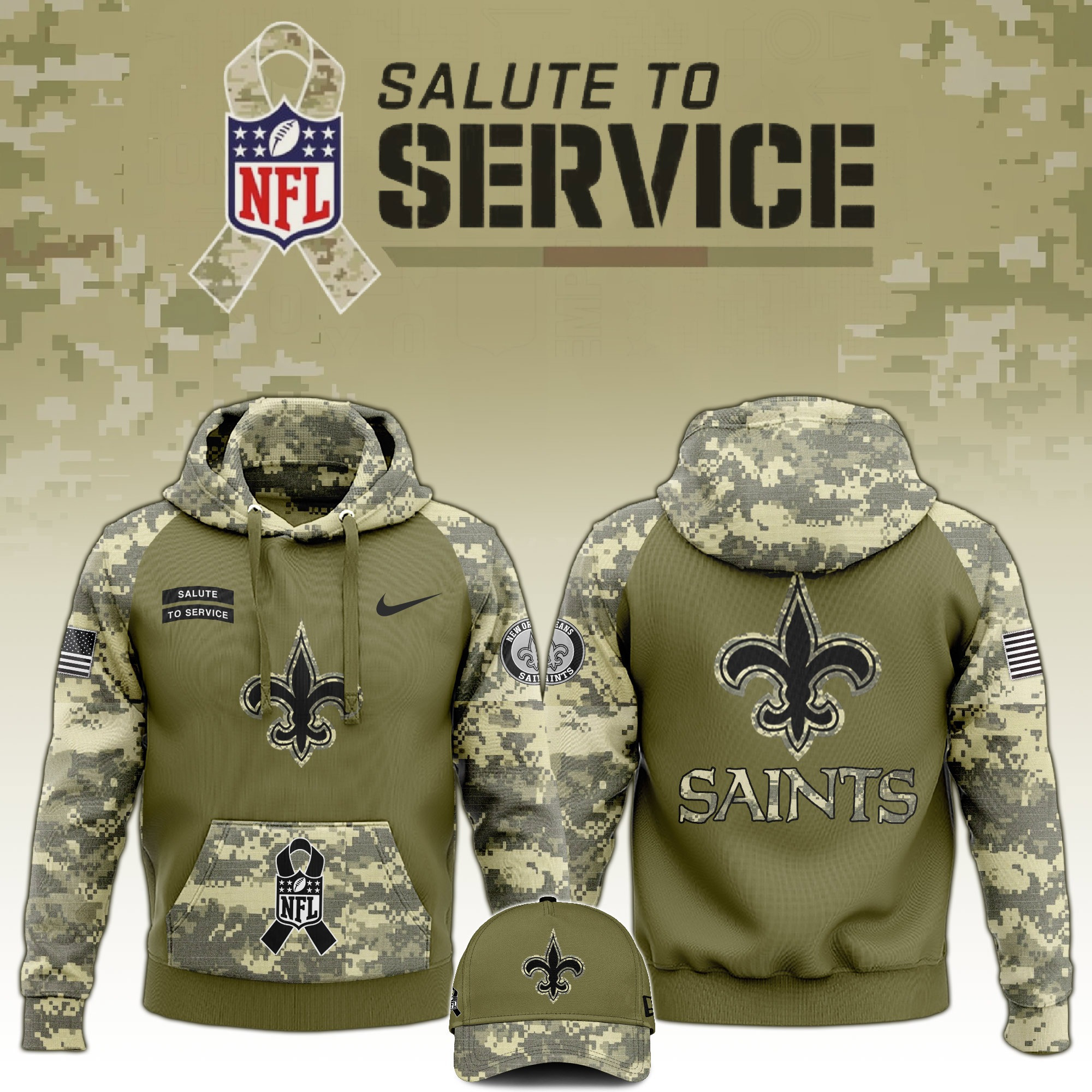 New Orleans Saints Salute to Service Club Camo Hoodie Best Saints Merch