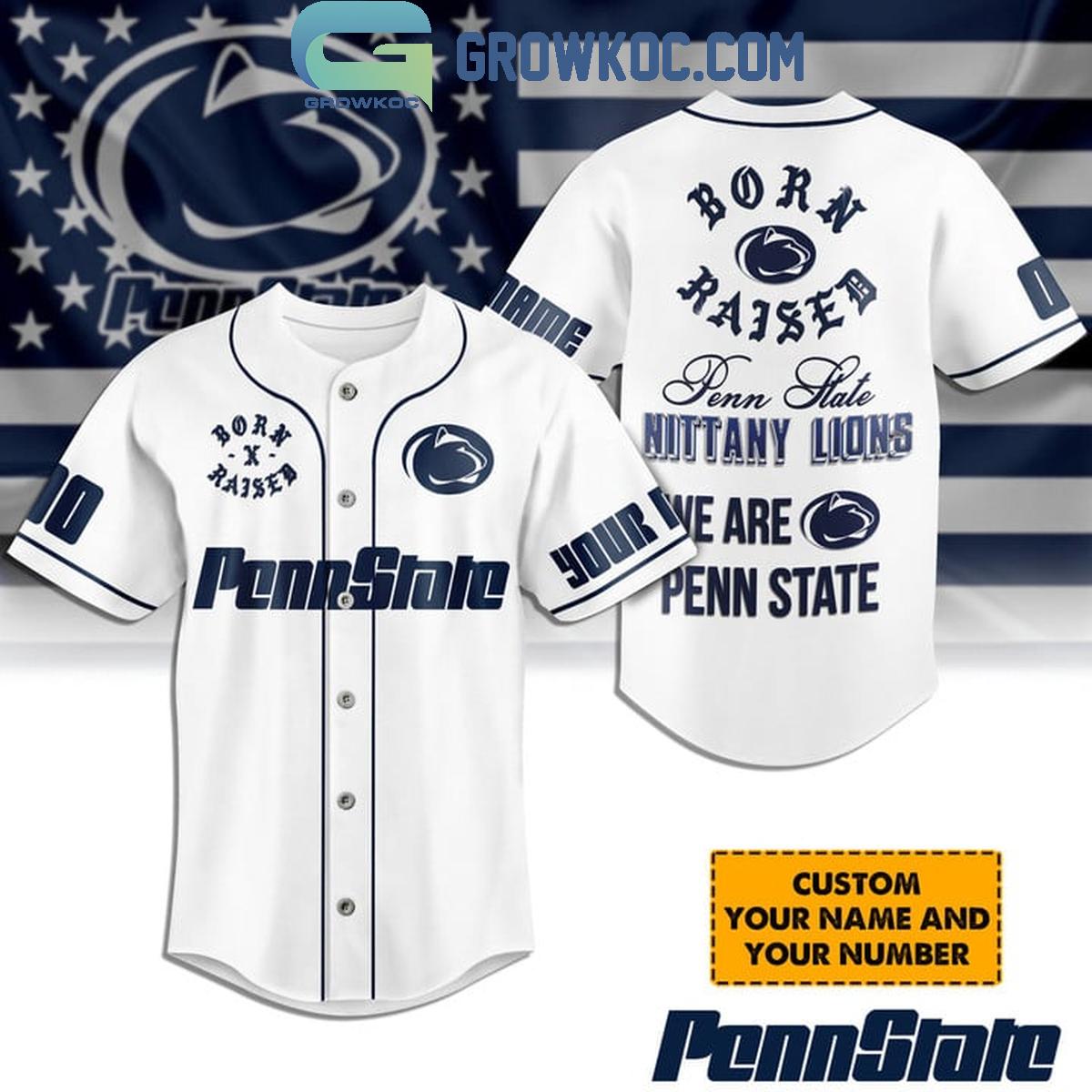 New Penn State Nittany Lions Born Raised Penn State Personalized Baseball Custom Jersey Fan Gift White