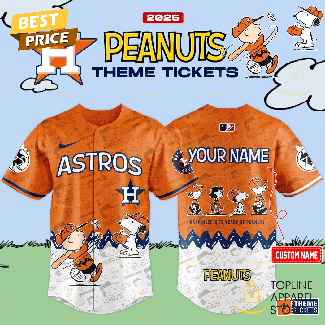 New Personalized Houston Astros x 75th Anniversary Of Peanuts Snoopy Baseball Custom Jersey Fan Gift