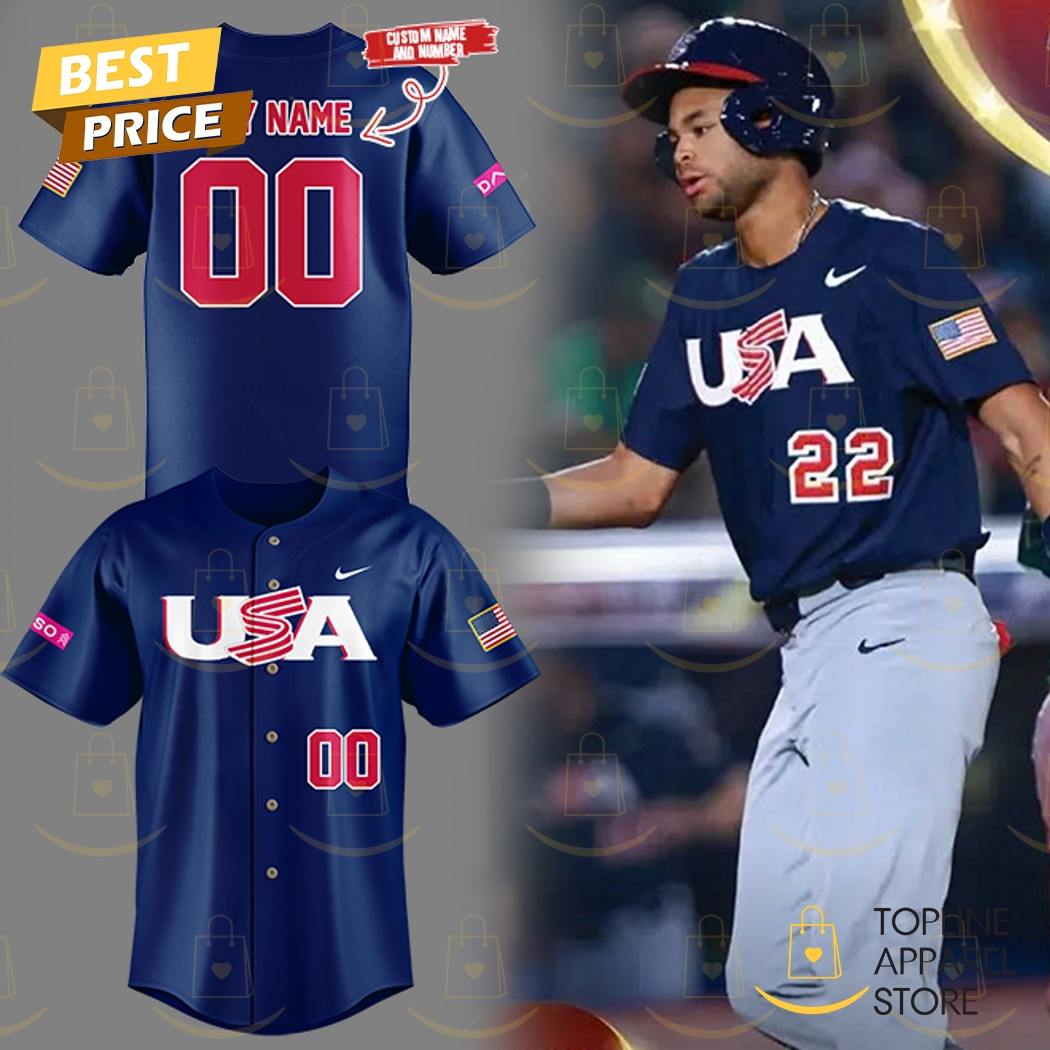 New Personalized USA Baseball Logo Baseball Custom Jersey Fan Gift - Blue