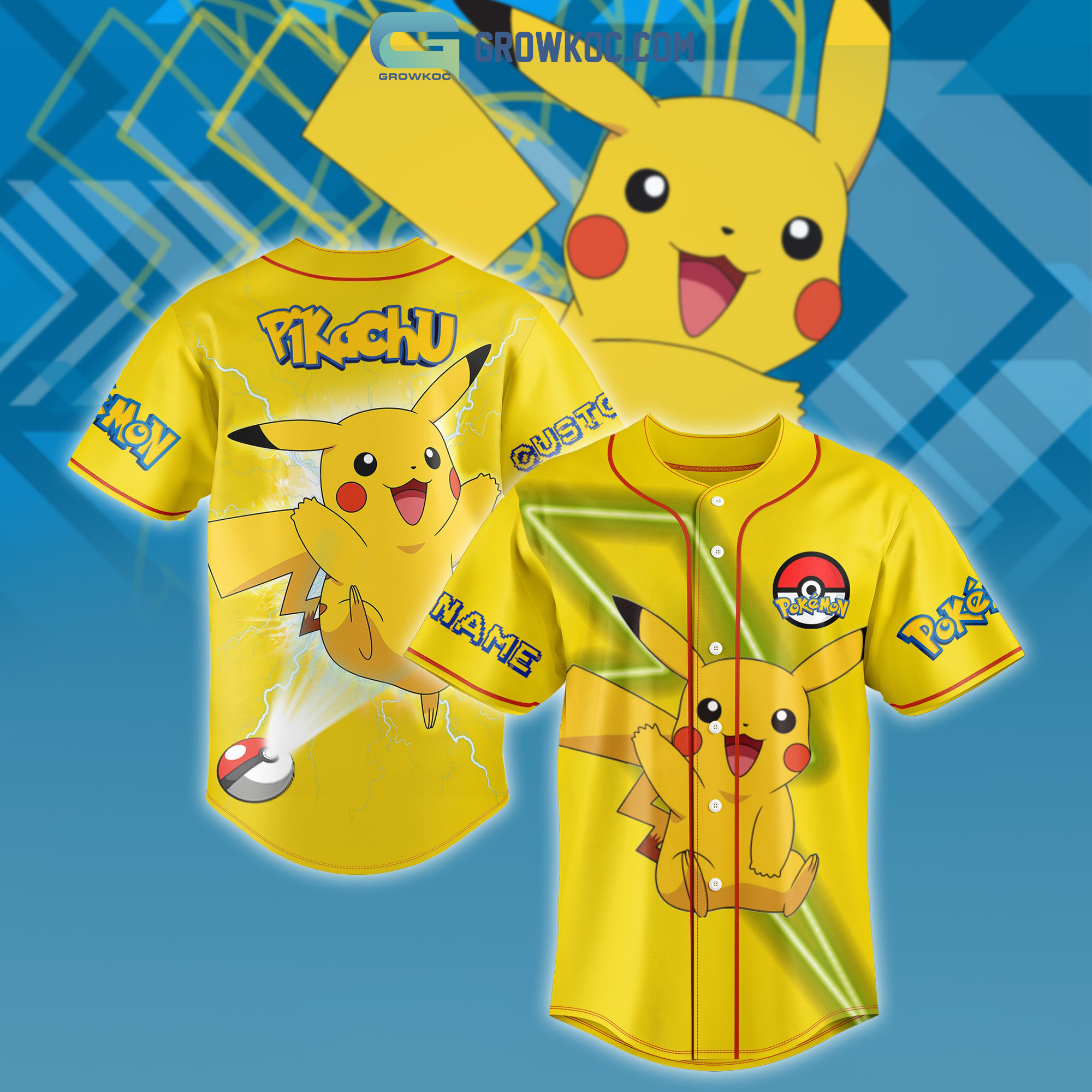 New Pikachu Pokemon Cartoon Personalized Baseball Custom Jersey Fan Gift