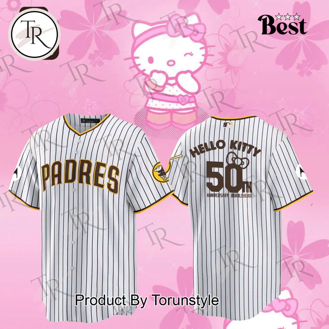 New San Diego Padres X Hello Kitty 50th Anniversary Bobblehead Baseball Custom Jersey Fan Gift