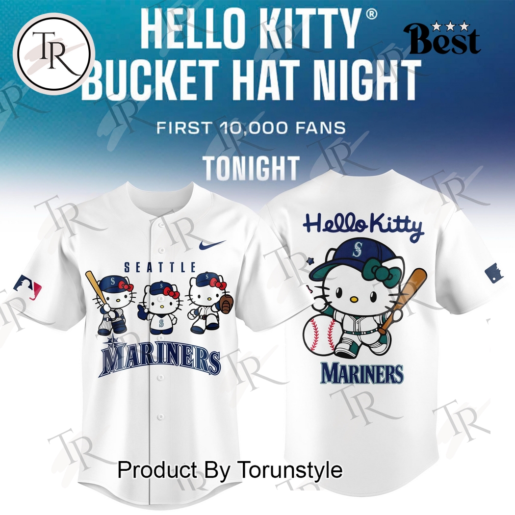 New Seattle Mariners Hello Kitty Bucket Hat Night Special Baseball Custom Jersey Fan Gift - White