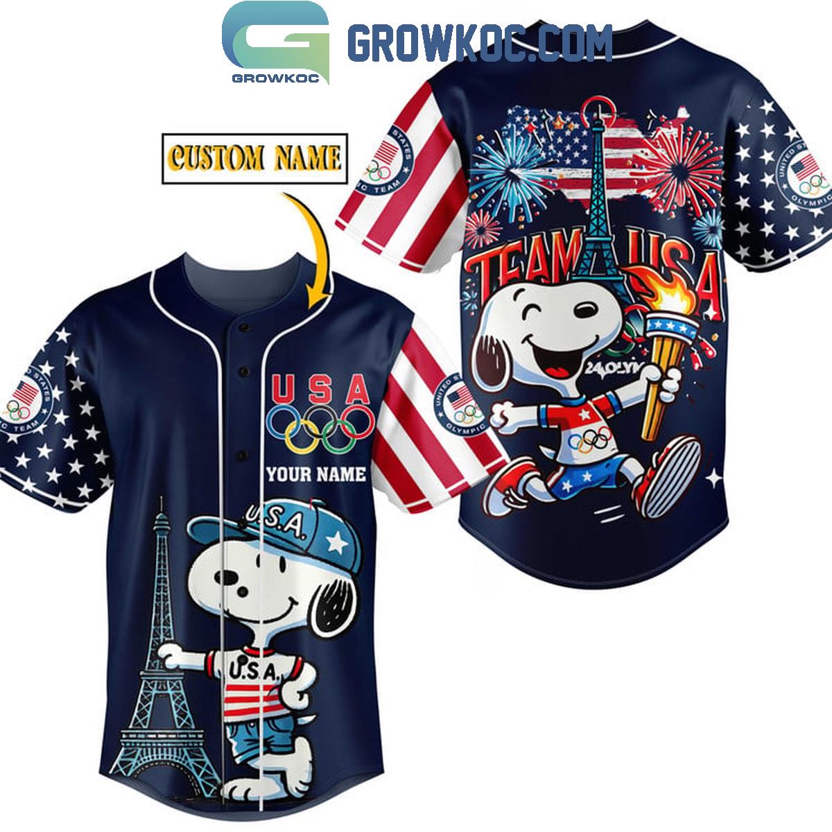 New Snoopy Team USA Olympic Paris 2024 Firework Victory Personalized Baseball Custom Jersey Fan Gift