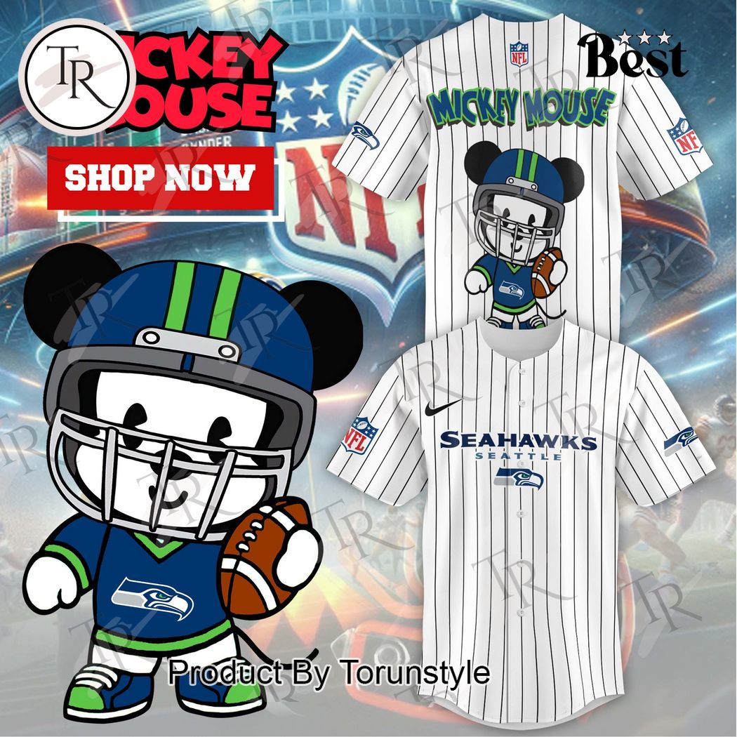 New Special Mickey Mouse Design Seattle Seahawks Baseball Custom Jersey Fan Gift