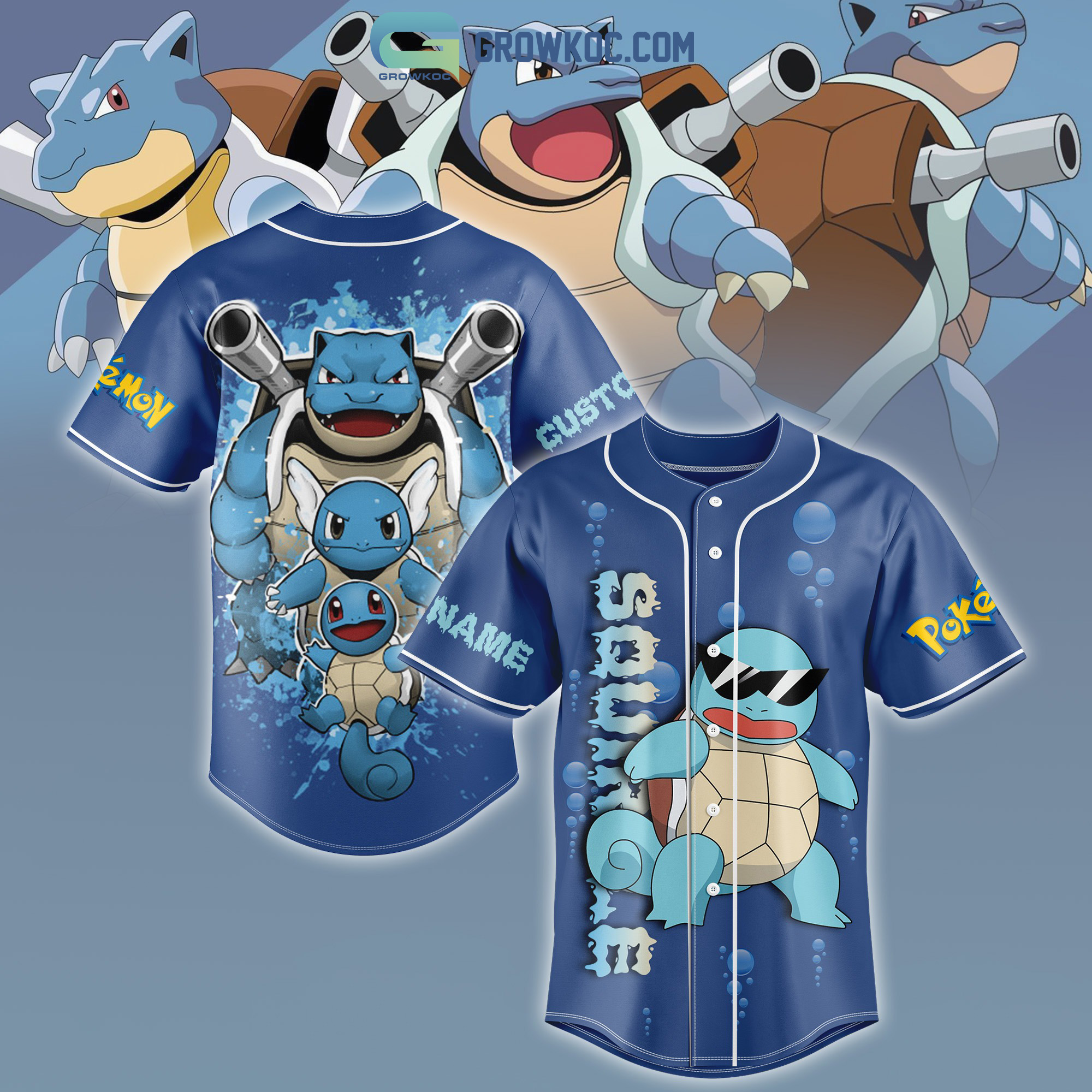 New Squirtle Pokemon Cartoon Movies Personalized Baseball Custom Jersey Fan Gift