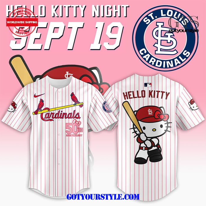 New St. Louis Cardinals x Hello Kitty Night 50th Anniversary Baseball Custom Jersey Fan Gift