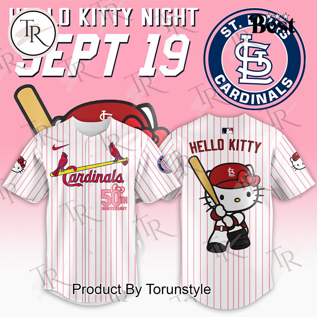 New St. Louis Cardinals x Hello Kitty Night Sept 19 50th Anniversary Baseball Custom Jersey Fan Gift