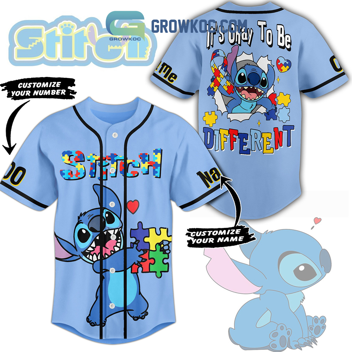 New Stitch It's Okay To Be Different Autism Awareness Personalized Baseball Custom Jersey Fan Gift