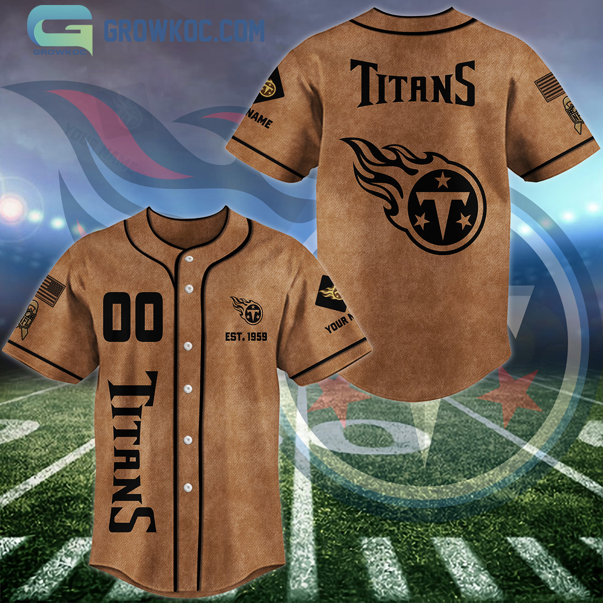 New Tennessee Titans Brown American Flag Personalized Baseball Custom Jersey Fan Gift
