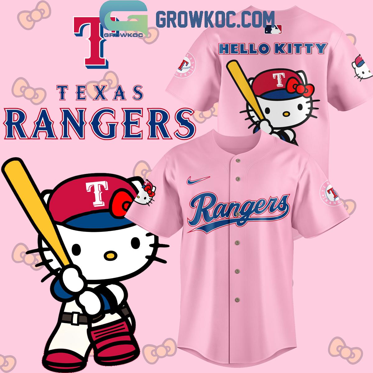 New Texas Rangers Hello Kitty Celebrating 50th Anniversary Baseball Custom Jersey Fan Gift