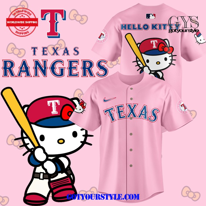 New Texas Rangers x Hello Kitty 2024 Pink Baseball Custom Jersey Fan Gift