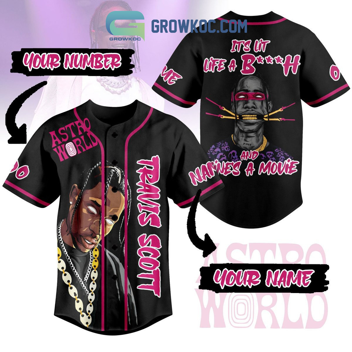 New Travis Scott Astro World Its Lit Life A Btch And Mine_s A Movies Custom Baseball Custom Jersey Fan Gift
