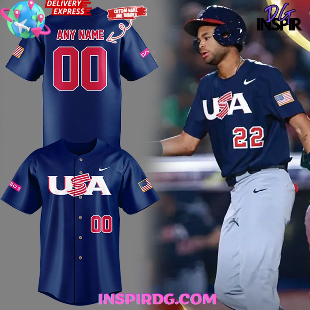 New USA Baseball WBSC Premier12 2024 Blue Baseball Custom Jersey Fan Gift
