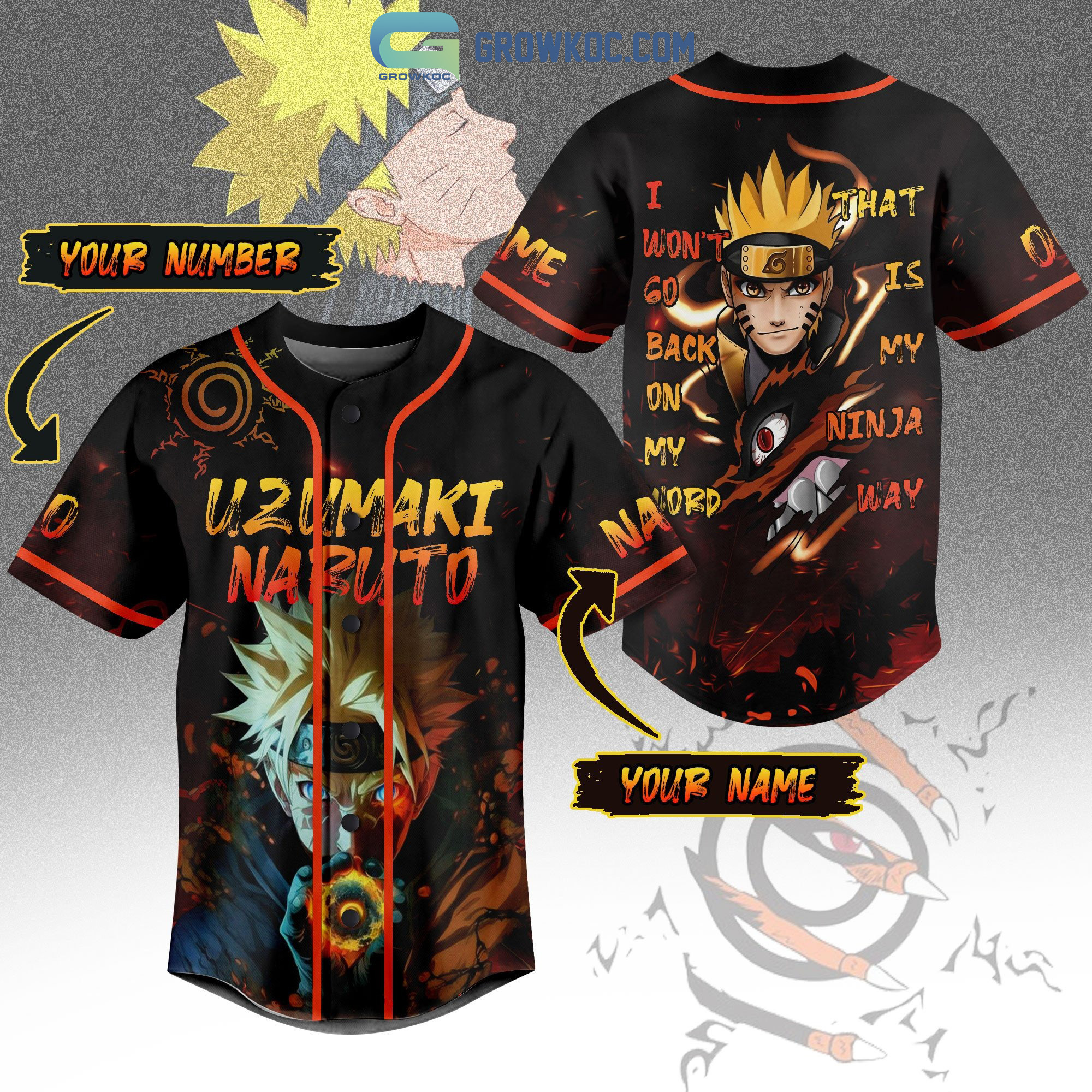 New Uzumaki Naruto Ninja Anime Personalized Baseball Custom Jersey Fan Gift
