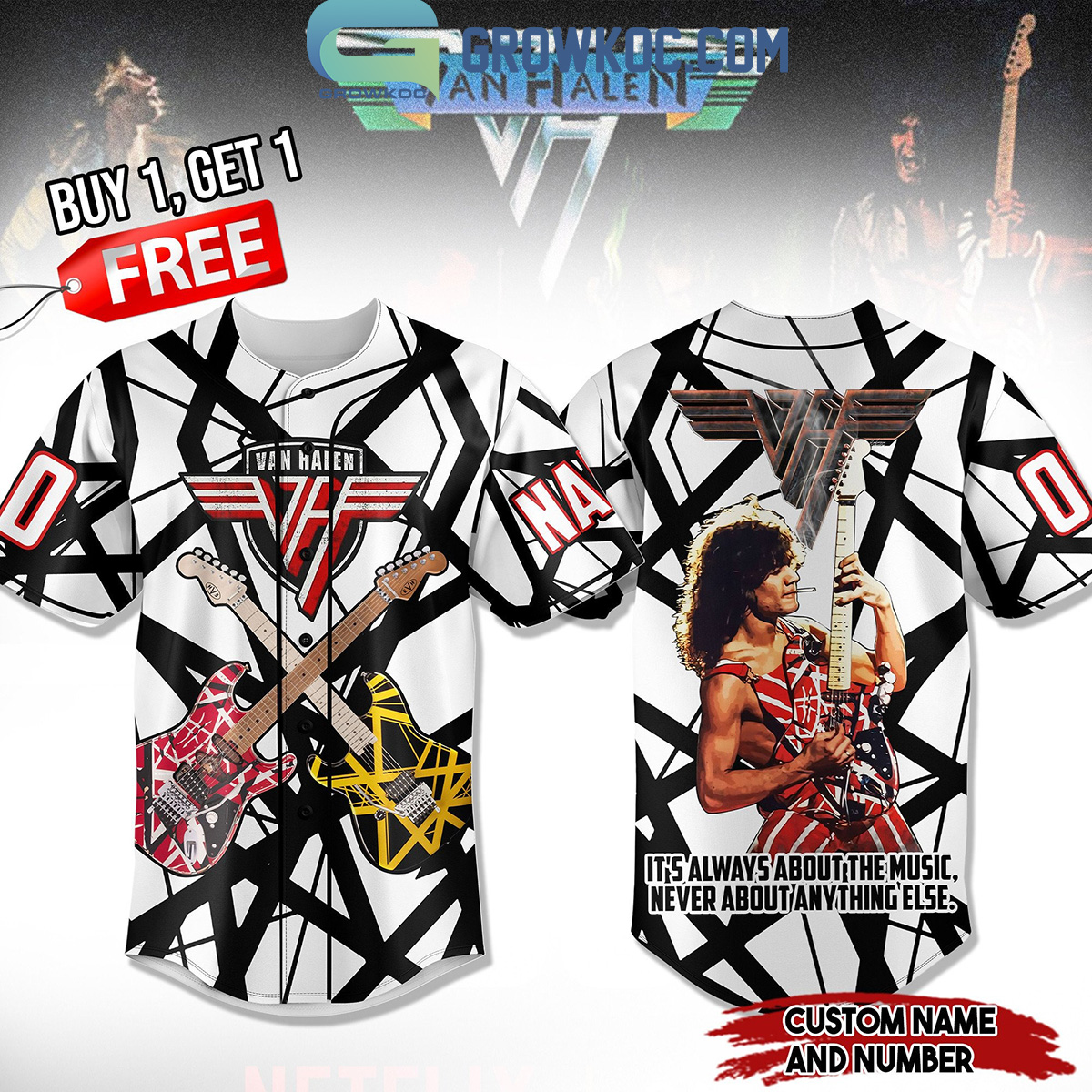 New Van Halen It's Always About The Music Personalized Baseball Custom Jersey Fan Gift Black