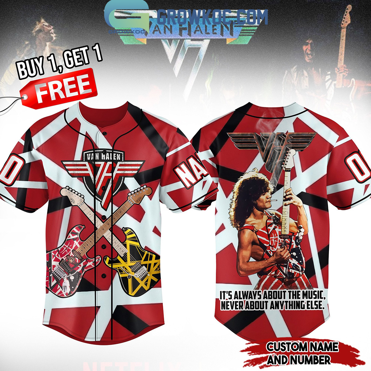 New Van Halen It's Always About The Music Personalized Baseball Custom Jersey Fan Gift Red