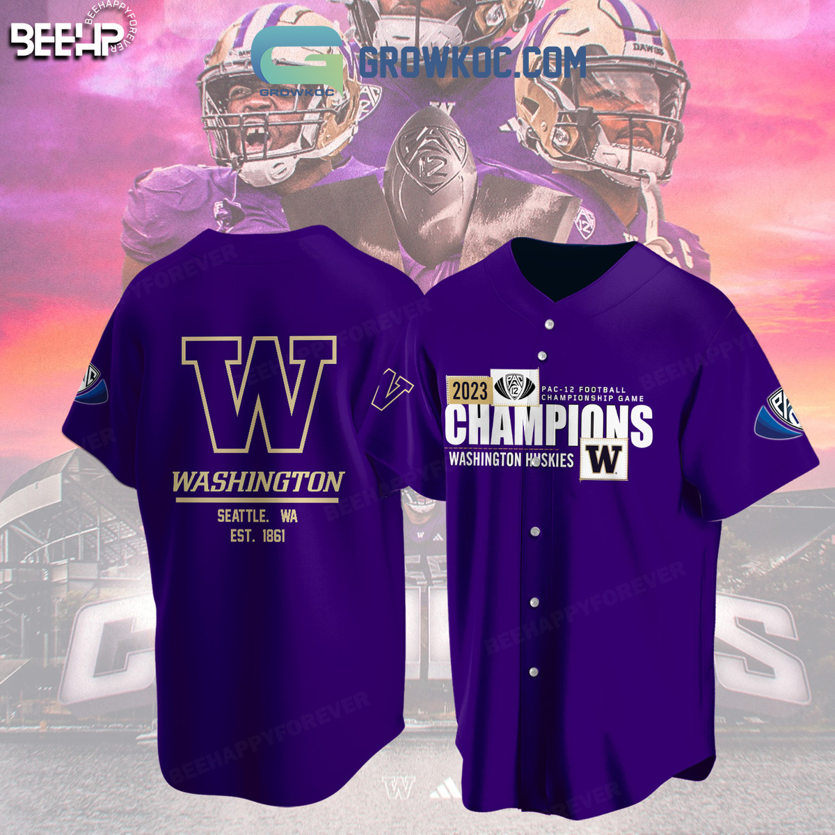 New Washington Huskies 2023 Pac 12 Championship Game Baseball Custom Jersey Fan Gift Purple Verison