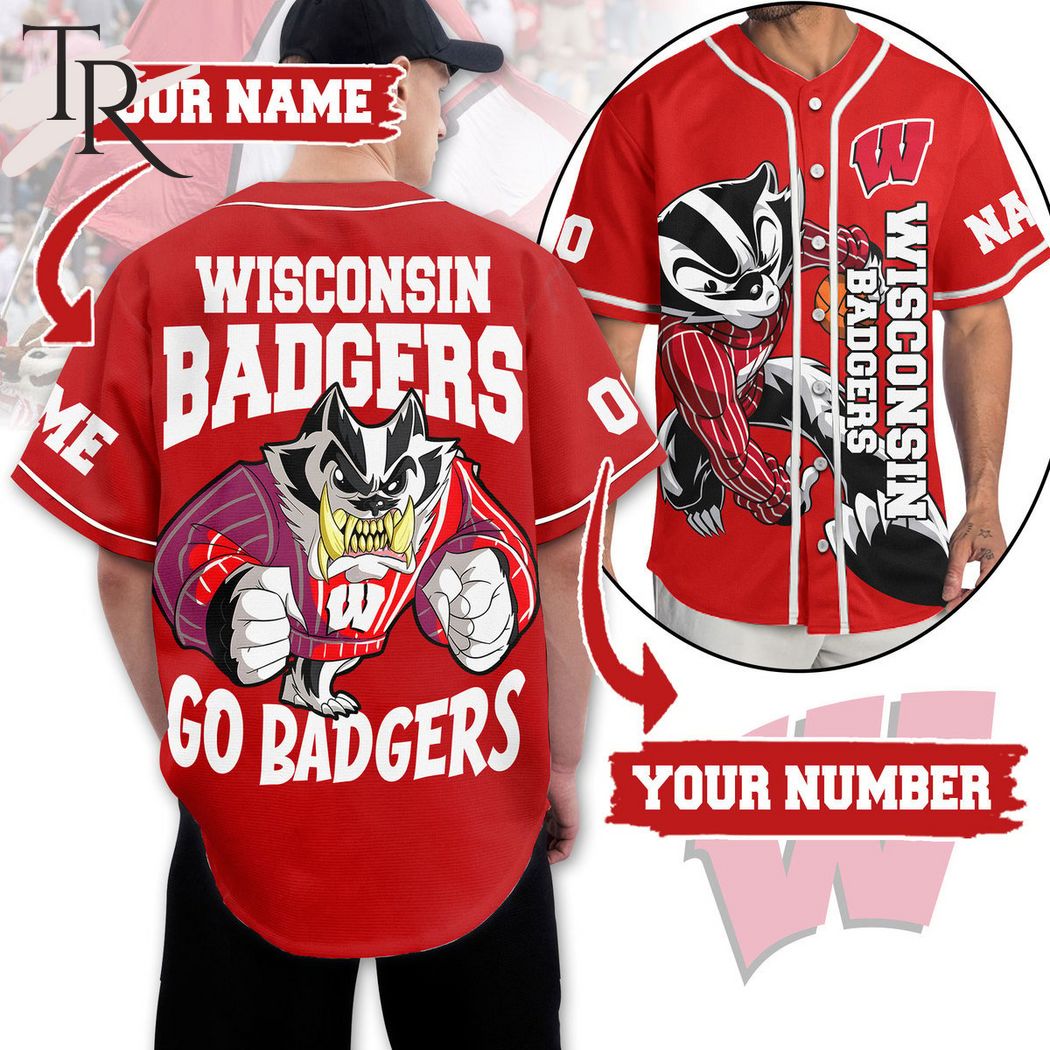 New Wisconsin Badgers Go Badgers Custom Baseball Custom Jersey Fan Gift
