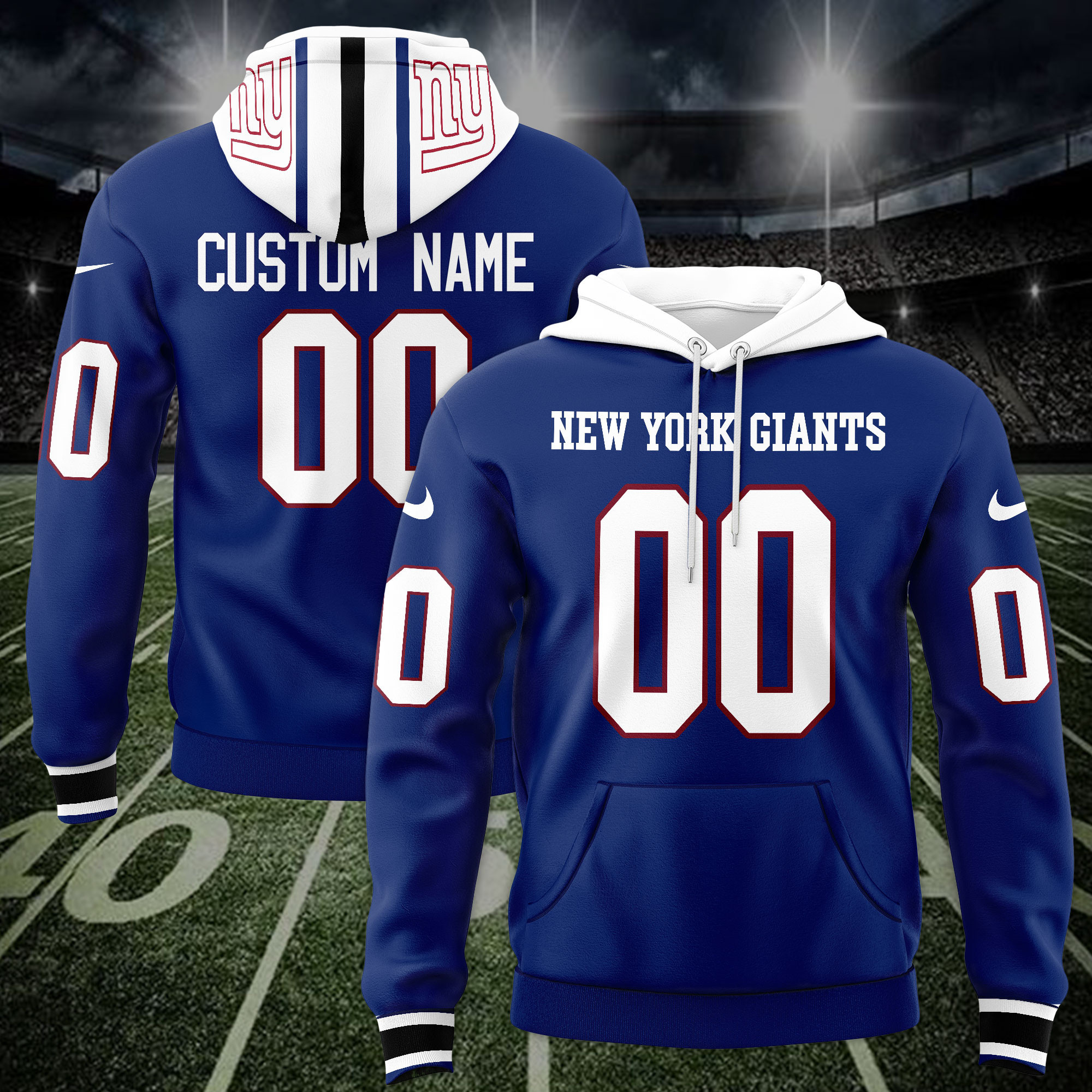 New York Giants Custom Name And Number 3D Hoodie