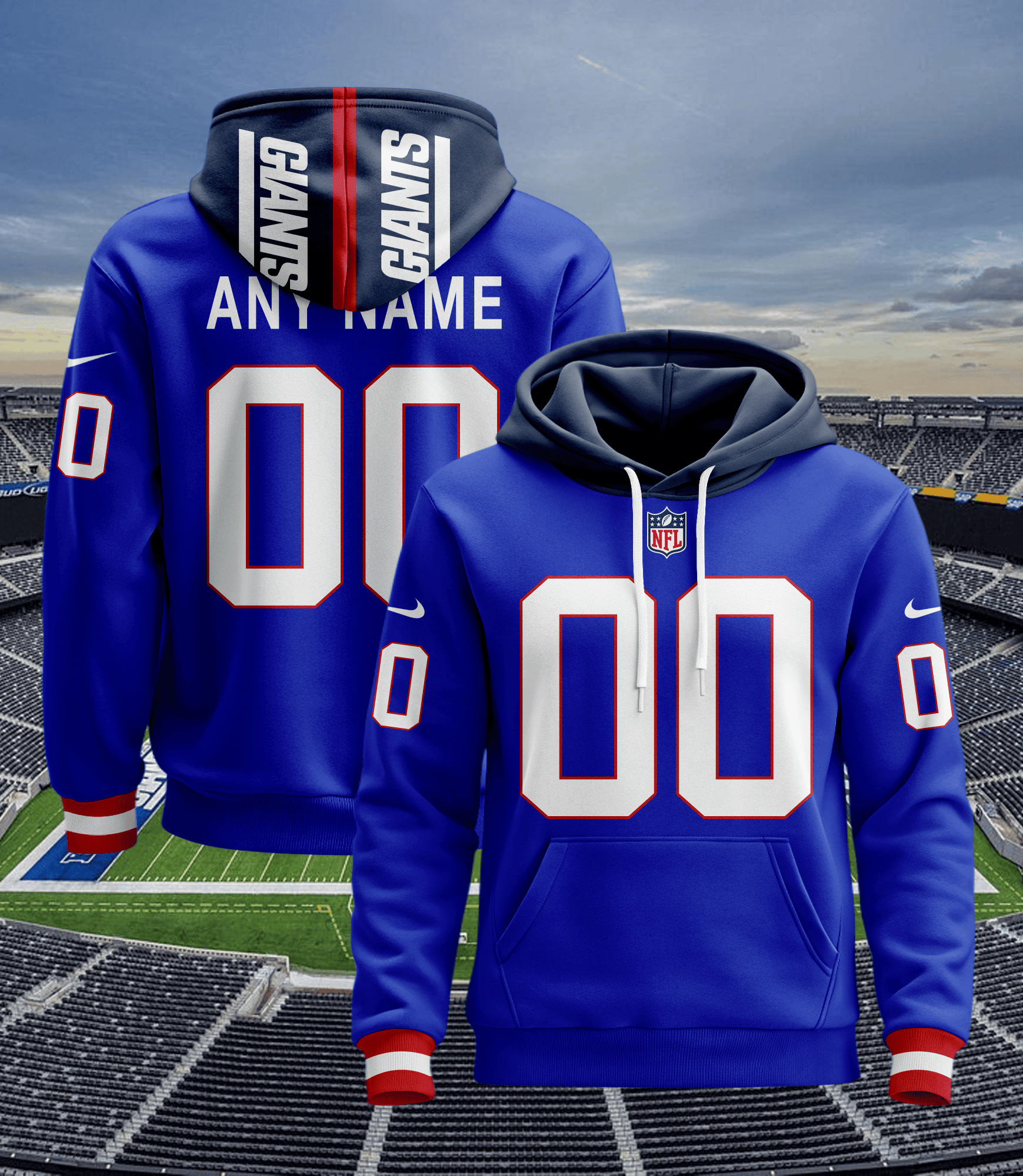 New York Giants Personalized Name And Number NFL 3D Hoodie Style 45 Gift For Sport Music Fans