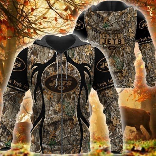 New York Jets Hunting Camo Football 3D printed Sweatshirt Hoodie Zipped Hoodie