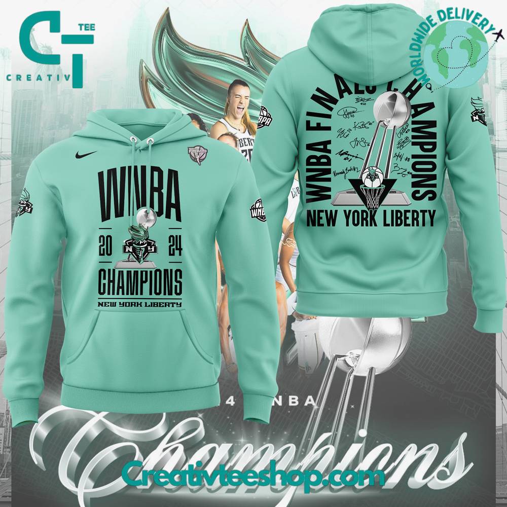 New York Liberty Champions WNBA 2024 Seafoam Green Hoodie